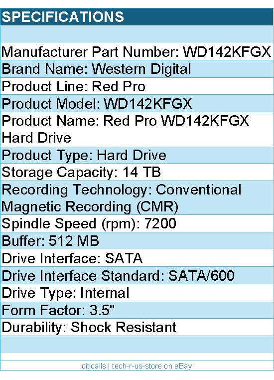 Western Digital WD142KFGX Hard Drive - 14TB SATA 512M 3.5 WD Red Pro