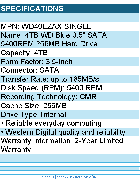 Western Digital WD40EZAX-Single Hard Drive - 4TB SATA 6Gb s 256MB Cache