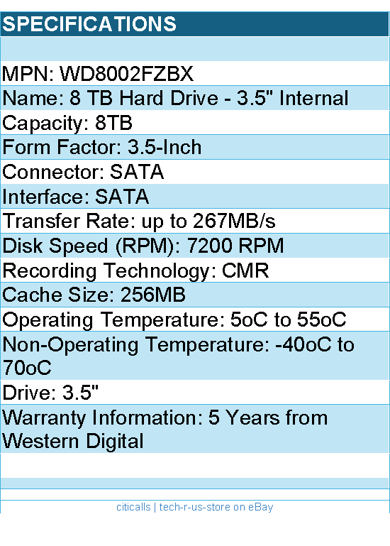 Western Digital WD8002FZBX Hard Drive - 8TB 3.5 DESKTOP WD BLACK SATA 256MB