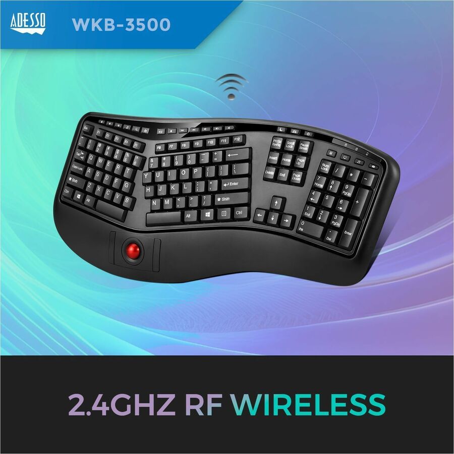 Adesso WKB-3500UB 2.4 GHz Wireless Ergonomic Trackball Keyboard