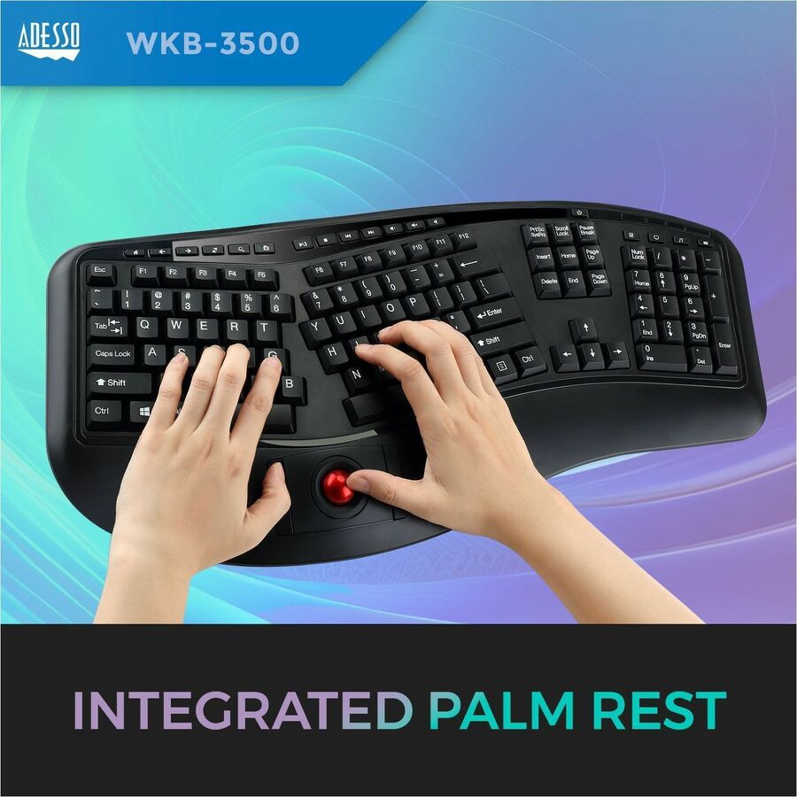 Adesso WKB-3500UB 2.4 GHz Wireless Ergonomic Trackball Keyboard