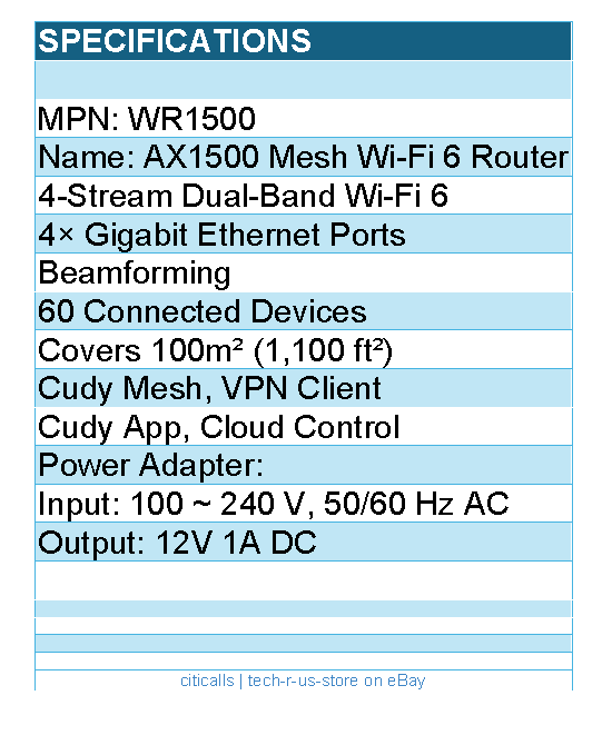 Cudy WR1500 AX1500 Gigabit Dual Band Wi-Fi 6 Router Retail