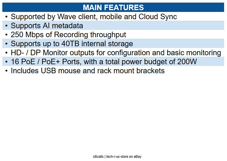 Hanwha WRN-1632S-8TB Wisenet Edge Wave NVR with USB Mouse and Rack Mount Bracket