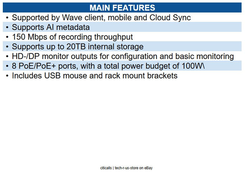 Hanwha WRN-816S-12TB Wisenet WAVE PoE+ NVR, 12TB RAW, supports: 16 channels
