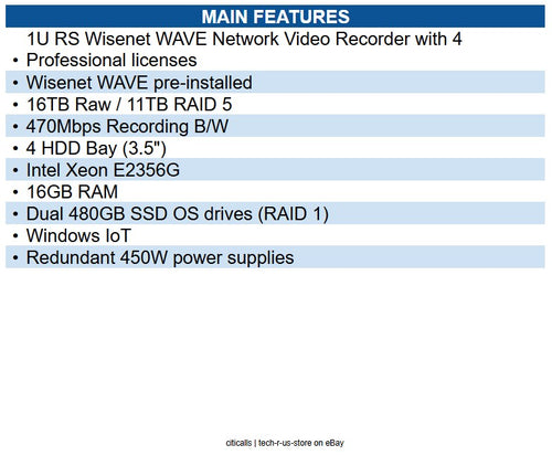 Hanwha WRR-P-E201W-16TB Wisenet Series WAVE NVR with (4) Professional License
