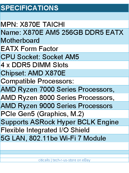ASRock X870E Taichi Motherboard - X870E AM5 256GB DDR5 EATX Retail