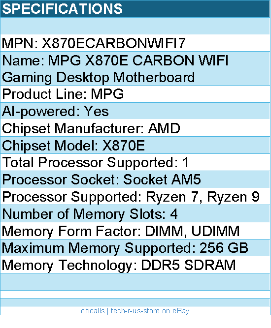 MSI X870ECARBONWIFI7 MPG X870E CARBON WIFI Gaming Desktop Motherboard