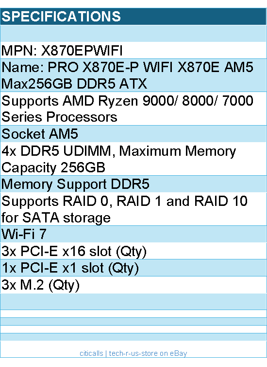 MSI X870EPWIFI PRO X870E-P WIFI X870E AM5 Max256GB DDR5 ATX Motherboard