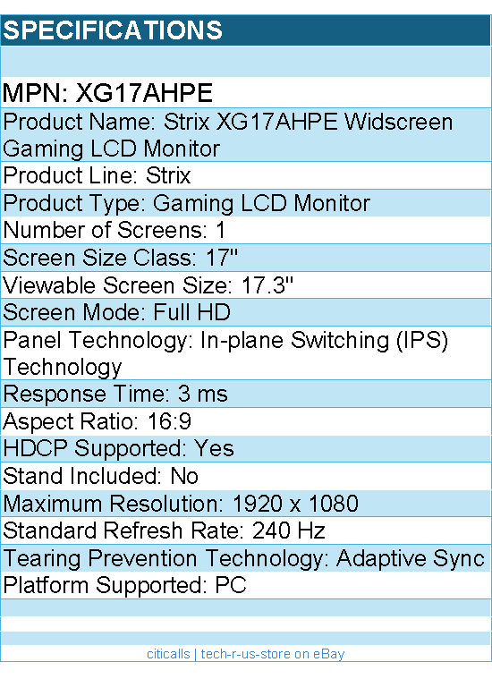 ASUS XG17AHPE ROG Strix 17" Class Full HD Gaming LCD Monitor - 16:9 - Black
