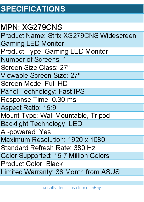 ASUS XG279CNS ROG Strix 27" Class Full HD Gaming LED Monitor - 16:9 - Black