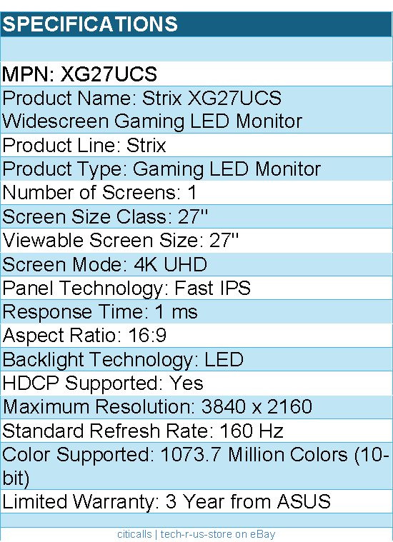ASUS XG27UCS ROG Strix 27" Class 4K UHD Gaming LED Monitor - 16:9