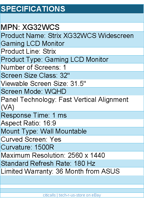 ASUS XG32WCS ROG Strix 32" Class WQHD Curved Screen Gaming LCD Monitor - 16:9