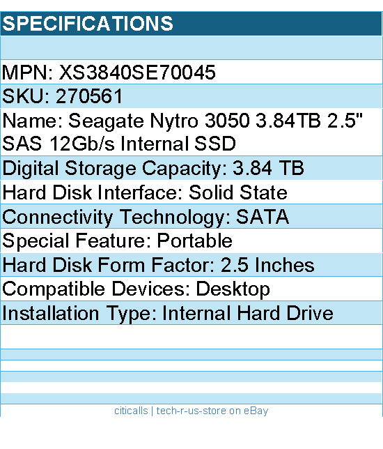 Seagate XS3840SE70045 Nytro 3050 3.84TB 2.5" SAS 12Gb/s Internal SSD