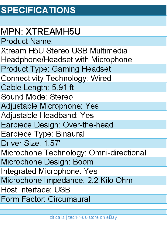 Adesso XtreamH5U - USB Stereo Headset with Microphone - Noise Cancelling -Wired