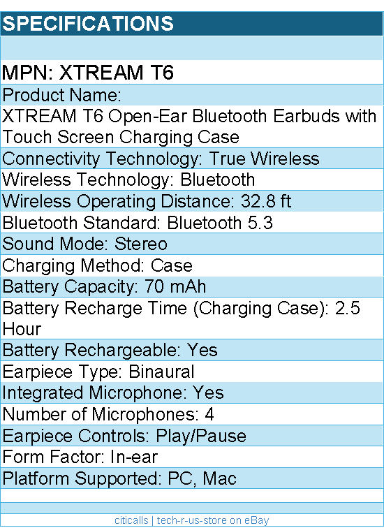Adesso XTREAM T6 Open-Ear Bluetooth Earbuds with Touch Screen Charging Case