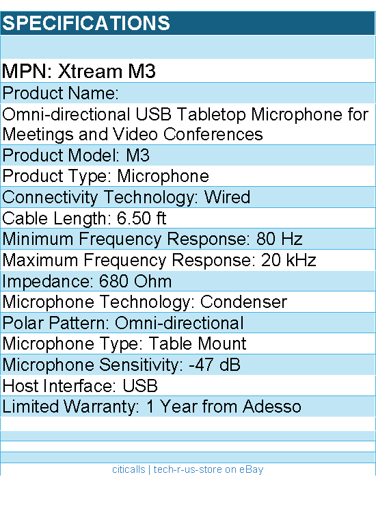 Adesso Xtream M3 Wired Condenser Microphone - 6.50 ft - 80 Hz to 20 kHz