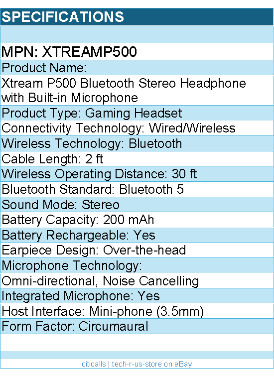 Adesso XtreamP500 - Bluetooth stereo headphone with built in microphone