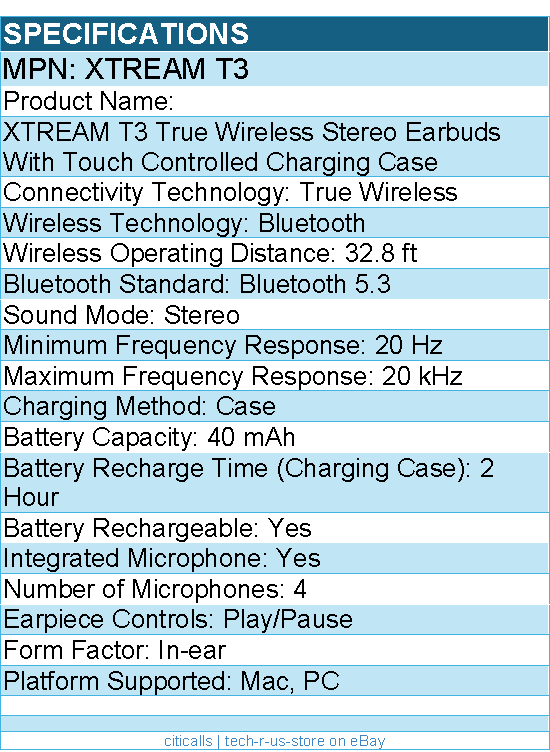Adesso XTREAM T3 True Wireless Stereo Earbuds With Touch Controlled