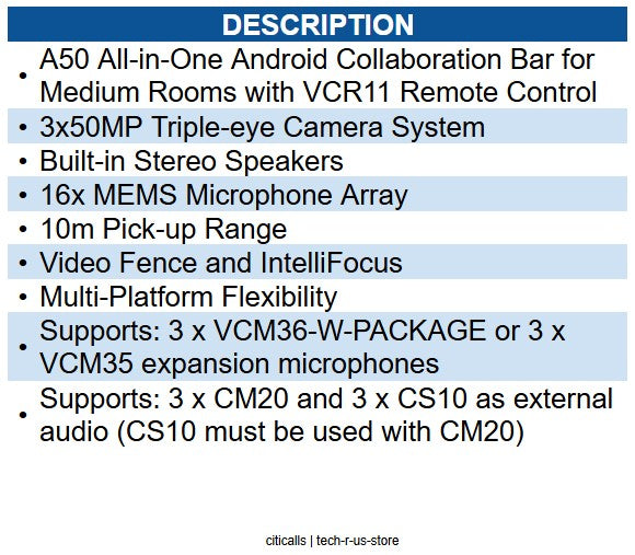 Yealink YEA-A50-010 1206706 Collab Bar for Md to Lg rooms