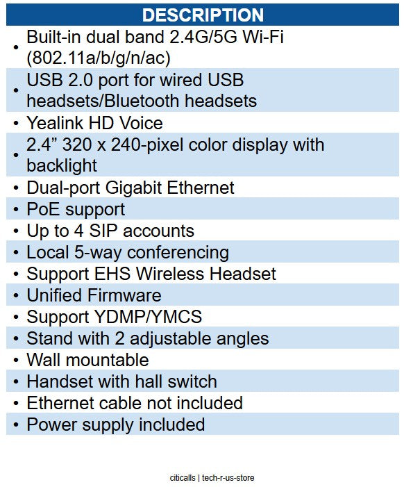 Yealink YEA-SIP-T34W-PWR 1301037 Entry-level IP Phone with PWR