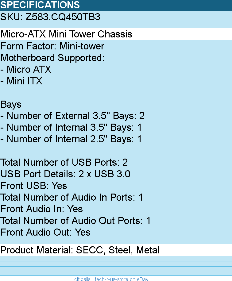 In Win Z583.CQ450TB3 Z Series Micro-ATX Mini Tower Chassis - Computer Case