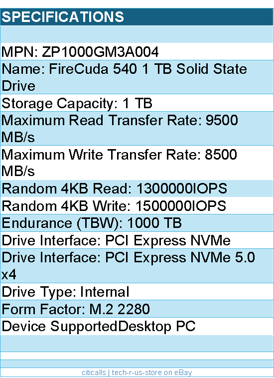 Seagate ZP1000GM3A004 FireCuda 540 1 TB Solid State Drive - M.2 2280 Internal