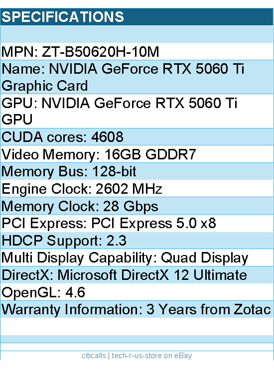 Zotac ZT-B50620H-10M NVIDIA GeForce RTX 5060 Ti Graphic Card - 16 GB GDDR7