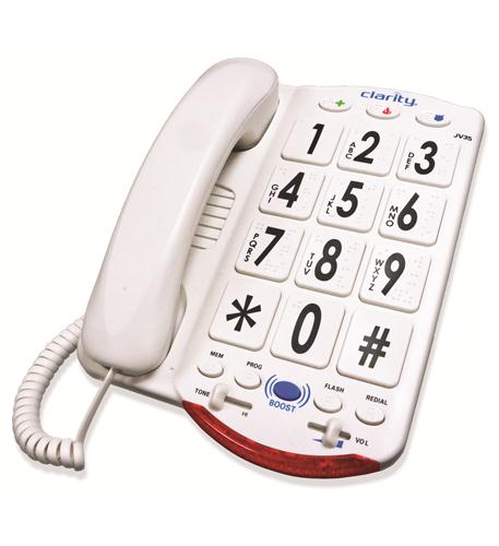 Clarity JV35 White Corded Handset Phone Large Black Buttons Braille