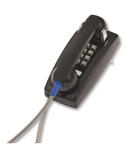 Cortelco 2554-AHC-BK 255400AHC20M Black Wall Phone with Armored Cord Metal Cradl