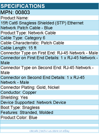 C2G 00803 15ft Cat6 Ethernet Cable - Snagless Shielded (STP) - Blue