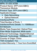 SonicWALL 01-SSC-9789 1GB-SX SFP Short Haul Fiber - SFP (mini-GBIC)