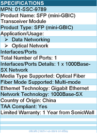 SonicWALL 01-SSC-9789 1GB-SX SFP Short Haul Fiber - SFP (mini-GBIC)