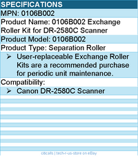 Canon 0106B002 Exchange Roller Kit for DR-2580C Scanner