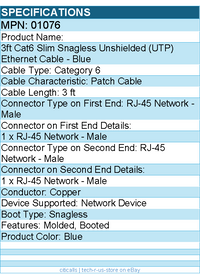 C2G 01076 3ft Cat6 Ethernet Cable - Slim - Snagless Unshielded (UTP) - Blue