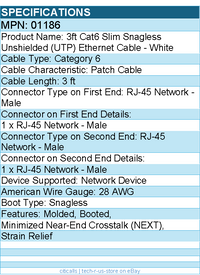 C2G 01186 3ft Cat6 Snagless Unshielded (UTP) Slim Ethernet Cable