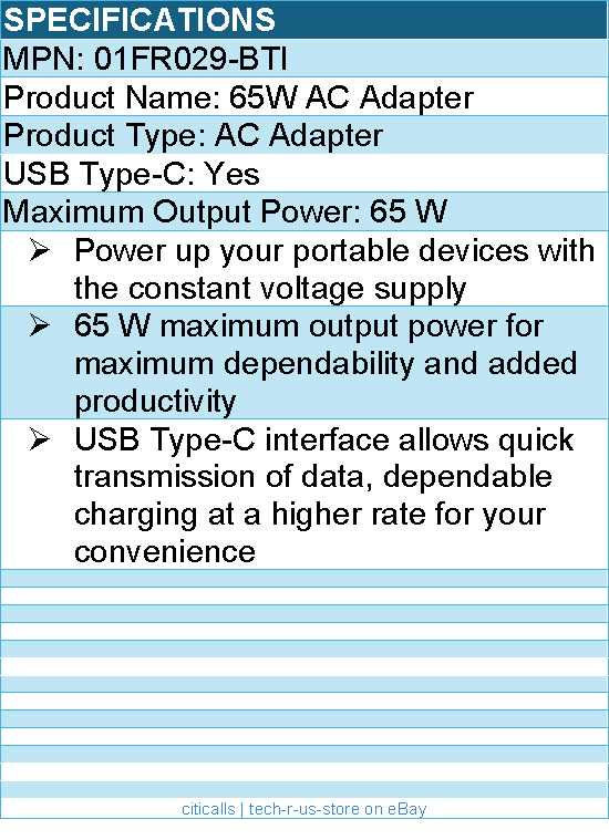 BTI 01FR029-BTI 65W TYPE-C AC ADAPTER - Compatible OEM: 01FR029