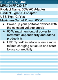 BTI 01FR030-BTI 65W TYPE-C AC ADAPTER - Compatible OEM: 01FR030