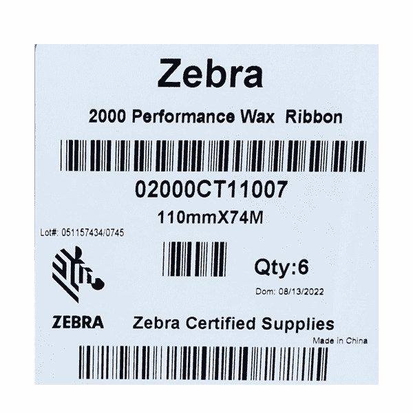 Zebra 02000CT11007 2000 Ribbon Cartridge - Thermal Transfer - 6 / Carton