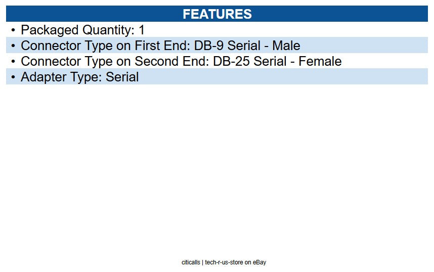 CablesToGo 02449 DB9 Male to DB25 Female Serial Adapter 1 x 9-pin DB-9 Serial