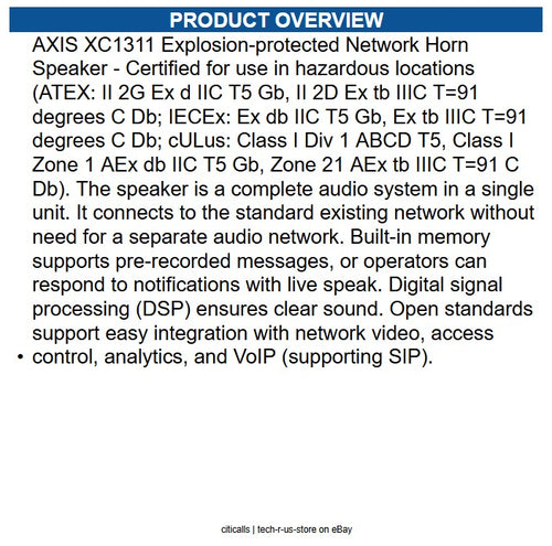 AXIS 02962-001 XC1311 Explosion-Protected Network Horn Speaker Class I /Division