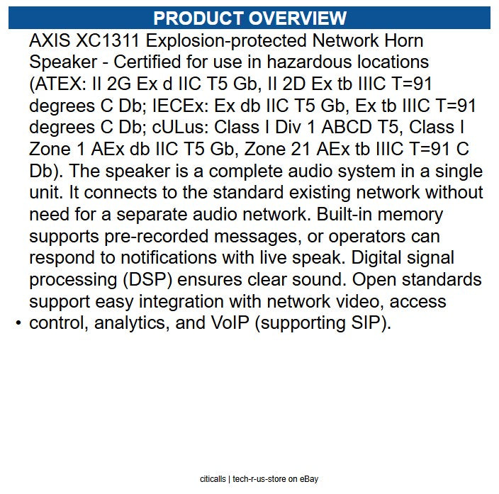 AXIS 02962-001 XC1311 Explosion-Protected Network Horn Speaker Class I /Division