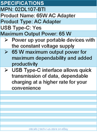 BTI 02DL107-BTI 65W TYPE-C AC ADAPTER - Compatible OEM: 02DL107