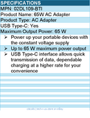 BTI 02DL109-BTI 65W TYPE-C AC ADAPTER - Compatible OEM: 02DL109