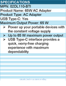 Bti 02DL110-BTI TYPE-C AC Adapter - 65 W maximum output power
