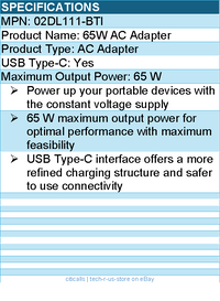 BTI 02DL111-BTI 65W TYPE-C AC ADAPTER - Compatible OEM: 02DL111