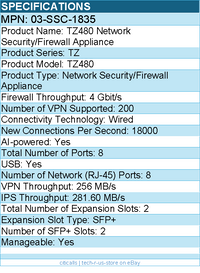 SonicWall 03-SSC-1835 TZ480 Network Security/Firewall Appliance