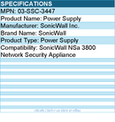 SonicWall 03-SSC-3447 Power Supply - for NSa 3800 Network Security Appliance