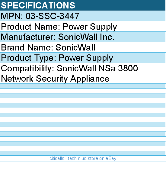 SonicWall 03-SSC-3447 Power Supply - for NSa 3800 Network Security Appliance
