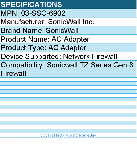 SonicWall 03-SSC-6902 AC Adapter For Network Firewall