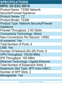 SonicWall 03-SSC-6919 TZ280 Network Security/Firewall Appliance